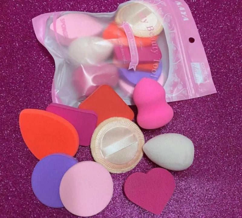 Kit 9 esponjas de maquiagem reutilizaveis base pó compacto beleza feminino cor aleatória gota