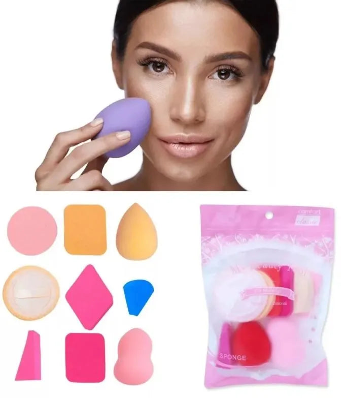 Kit 9 esponjas de maquiagem reutilizaveis base pó compacto beleza feminino cor aleatória gota