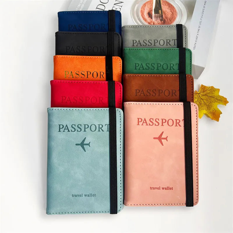 Carteira de couro RFID, porta-passaporte, estojo de cartão bancário, acessórios de viagem