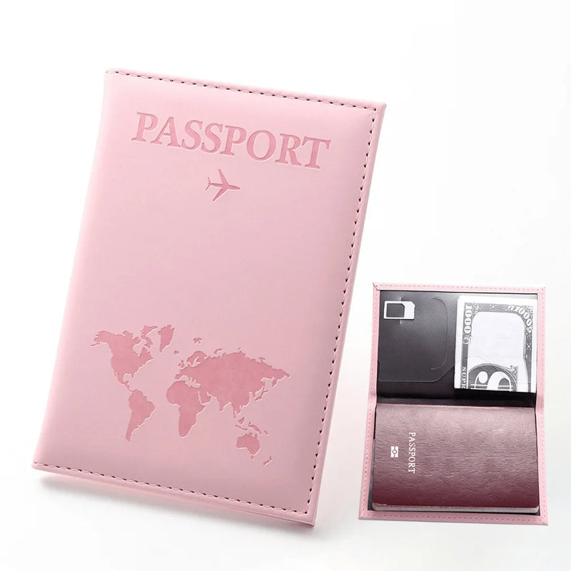 Carteira de couro RFID, porta-passaporte, estojo de cartão bancário, acessórios de viagem