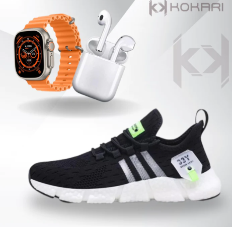 Combo Tênis Sneaker PRO + Relógio IWO Ultra Series 8 + Fone Bluetooth Airdots-i7