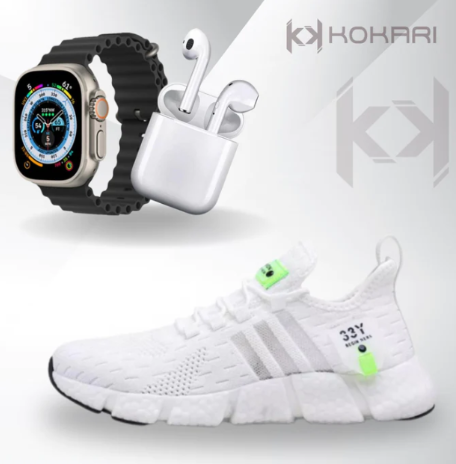 Combo Tênis Sneaker PRO + Relógio IWO Ultra Series 8 + Fone Bluetooth Airdots-i7
